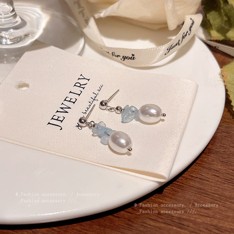 Earring Stud Fresh High Grade Blue Crystal Pearl XEA1803