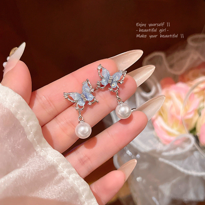 Earring Stud Blue Butterfly Pearl XEA1829