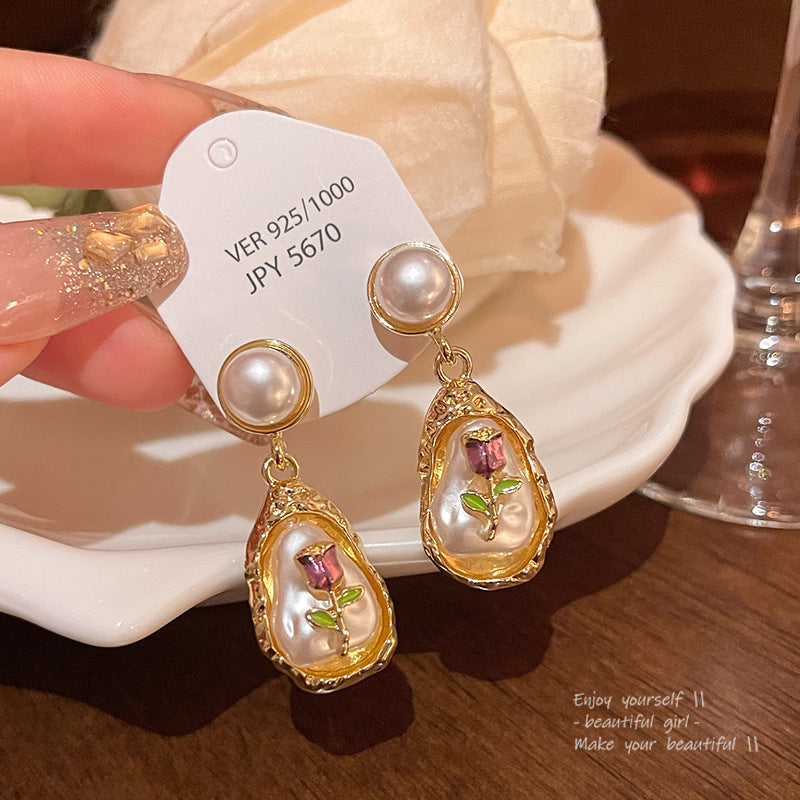 Earring Stud Monet Garden Pearl Flower XEA1839