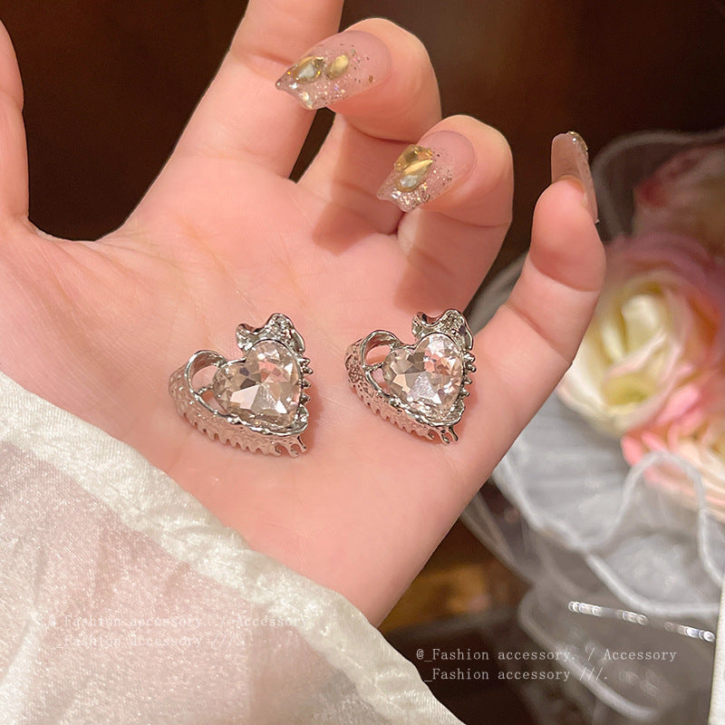 Earring Stud Niche Simple Pink Rhinestone Love XEA1845