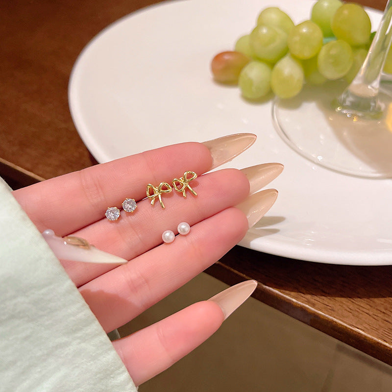 Earring Set Stud Simple Small Bow Zircon XEA1969