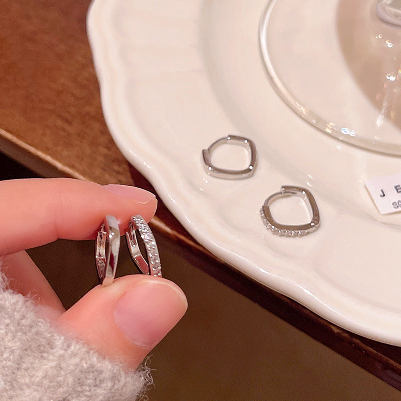 Earring Set Huggie Super Shiny Micro Inlaid Diamond Plain Square XEA1977