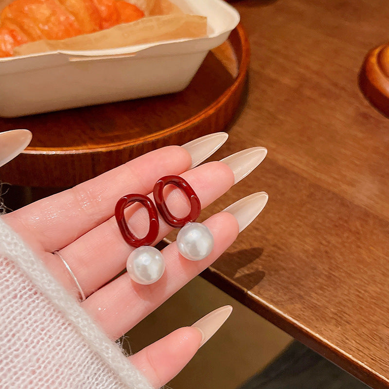 Earring Stud Ankola Red Geometric Pearl XEA1984