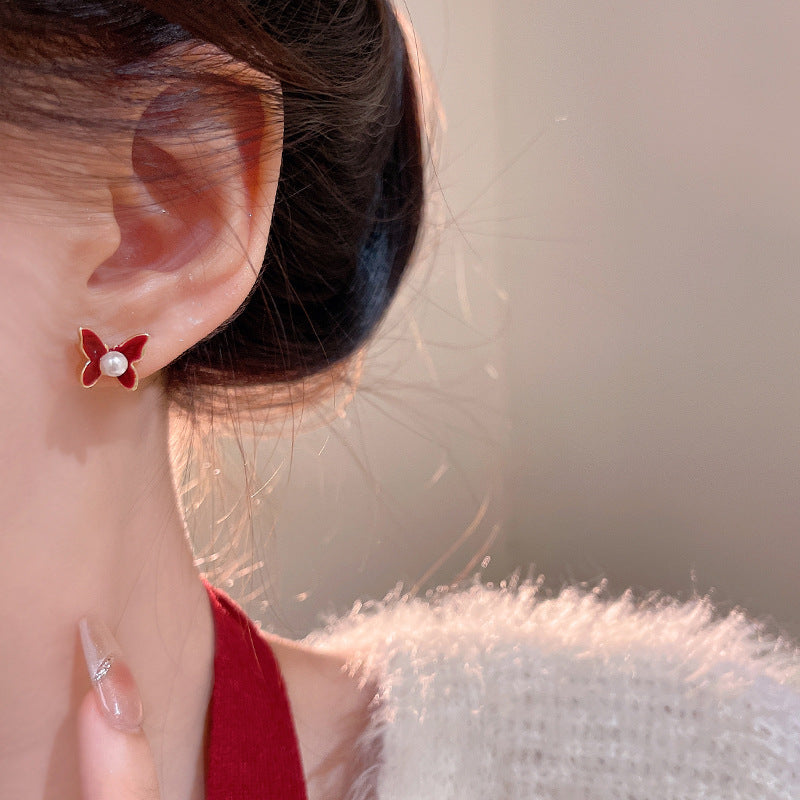 Earring Stud High Grade Ankola Red Butterfly Pearl XEA1985