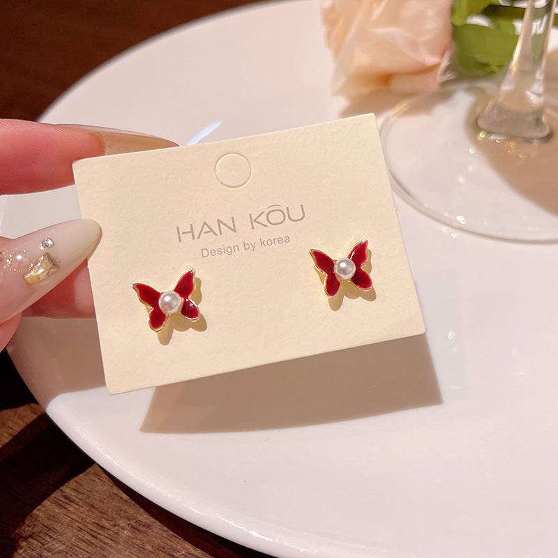 Earring Stud High Grade Ankola Red Butterfly Pearl XEA1985