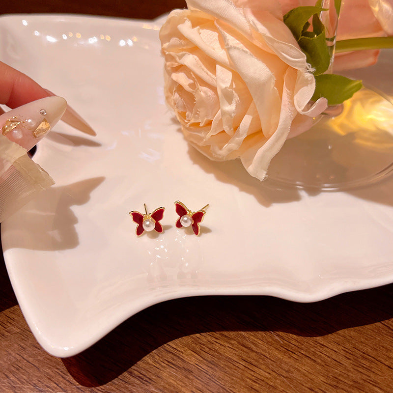Earring Stud High Grade Ankola Red Butterfly Pearl XEA1985