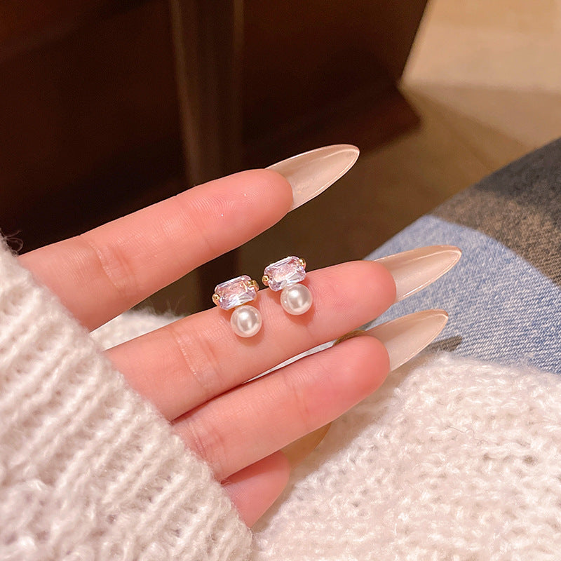 Earring Stud Simple Versatile Temperament Square Zircon XEA1997
