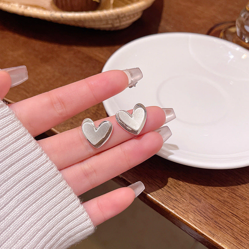 Earring Stud Double Layer Three Dimensional Frosted Brushed Heart XEA2010