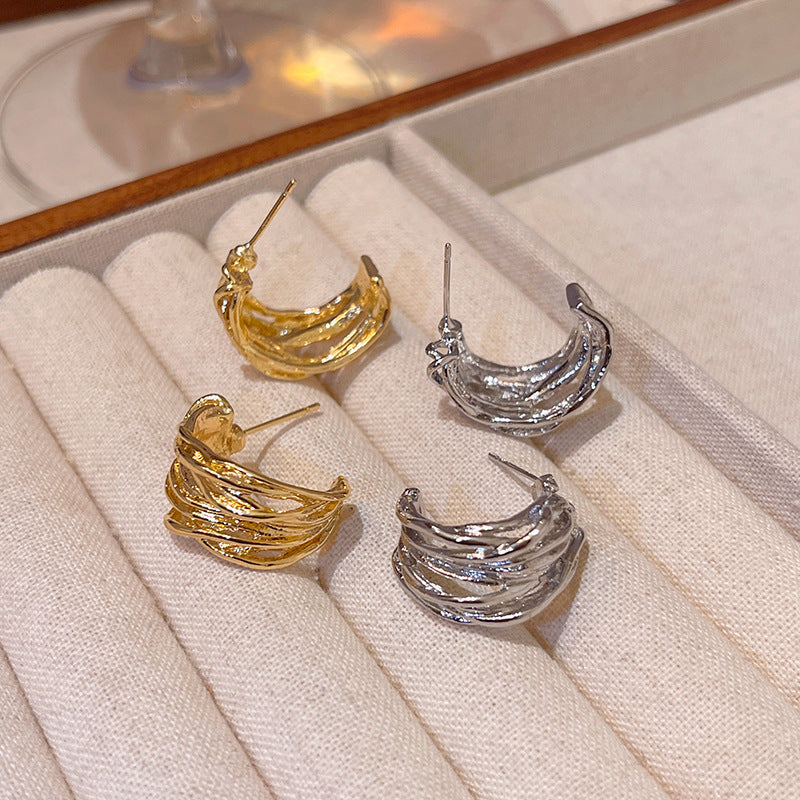 Earring Stud Hollow Multi Layer C Shaped XEA2060