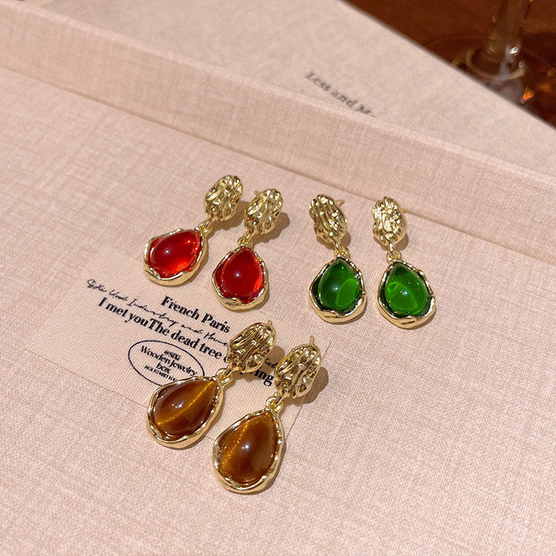 Earring Stud Teardrop Shaped Maillard Tiger Eye Stone XEA2061