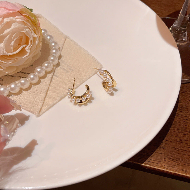 Earring Stud High End Pearl C Shaped XEE5218