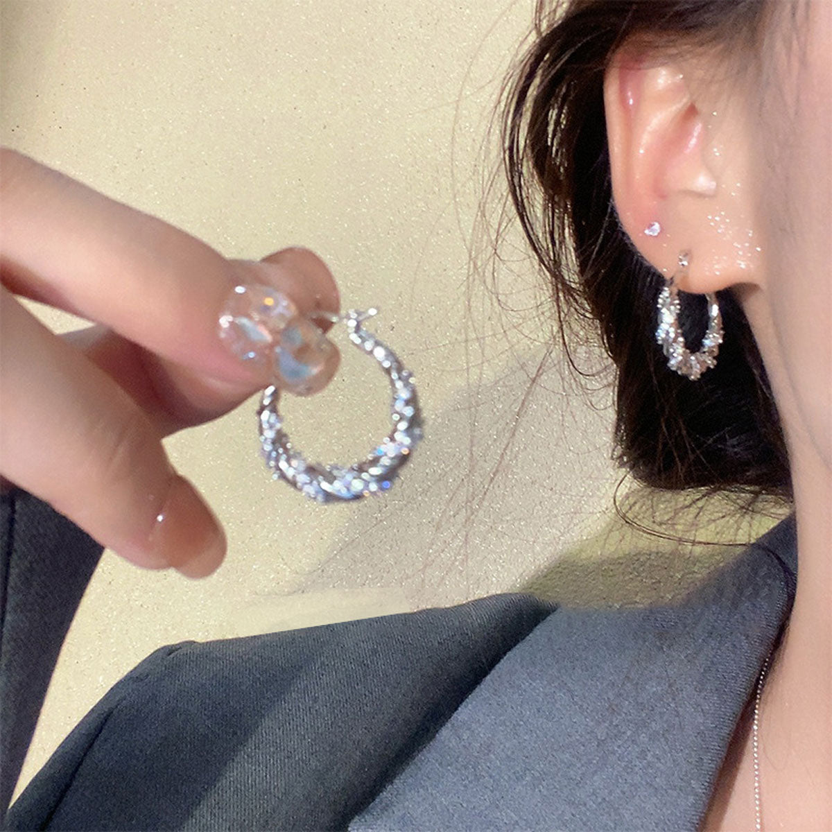 Earring Hoop Light Luxury Niche High End Starry Sky Circle XEE6277
