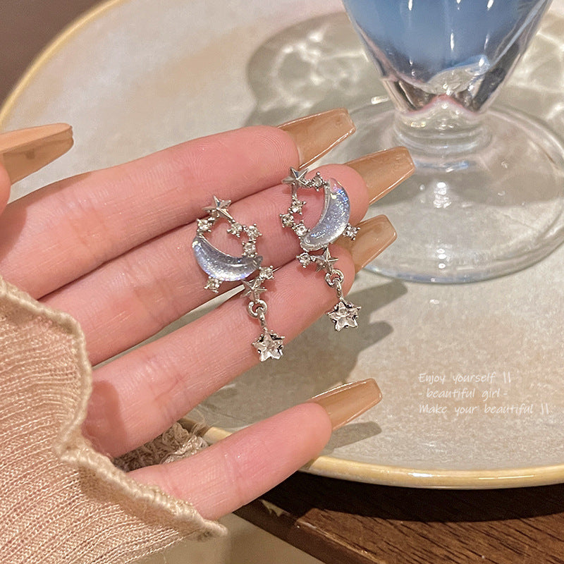 Earring Stud Super Fairy Temperament Blue Starry Sky Long Tassel XEPD016