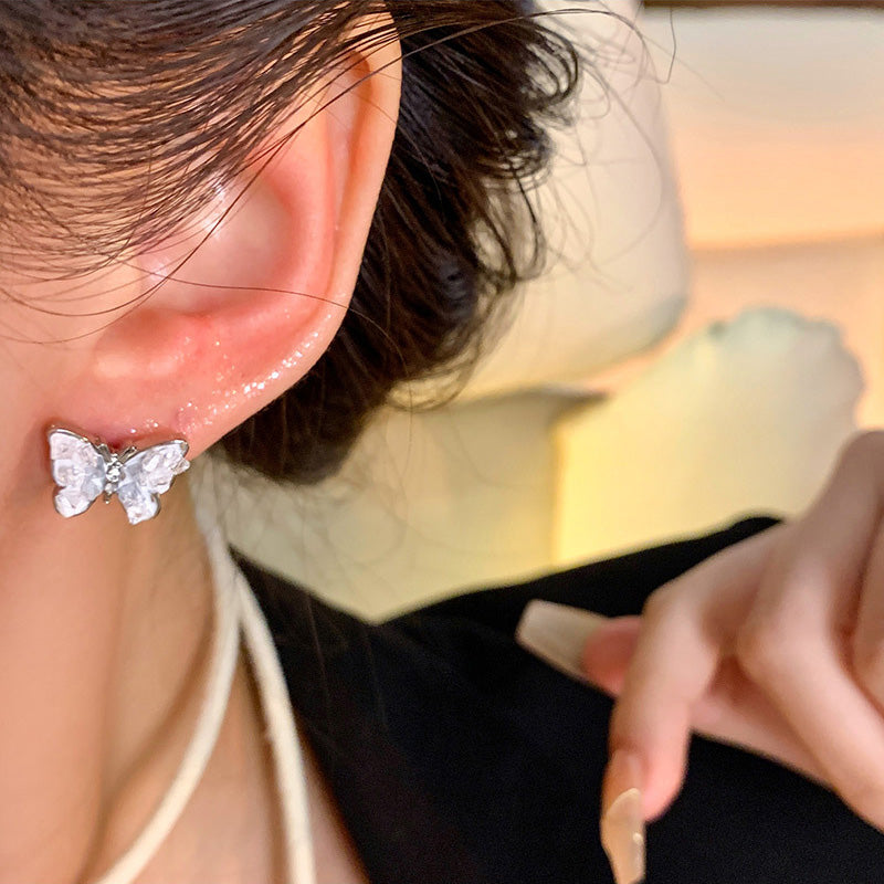 Earring Stud Small Fresh Blue Gradient Crystal Butterfly XEPD017