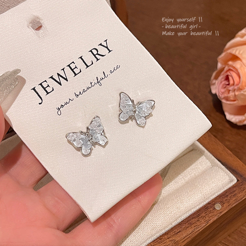 Earring Stud Small Fresh Blue Gradient Crystal Butterfly XEPD017
