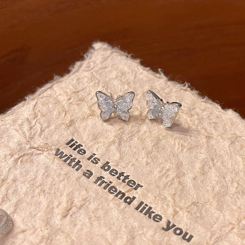 Earring Stud Small Fresh Blue Gradient Crystal Butterfly XEPD017