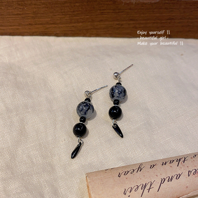 Earring Stud Long Medieval Splash Ink Bead XLA1322