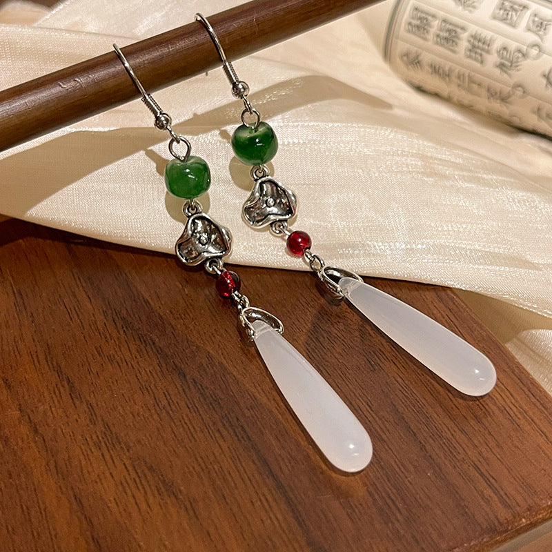 Earring Stud Long Retro Chalcedony Tassel XLA1543
