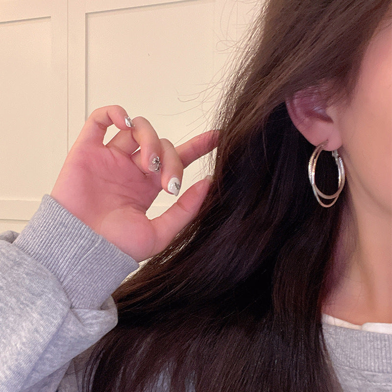 Earring Hoop Metallic Exaggerated Double Large Circle XLA2258