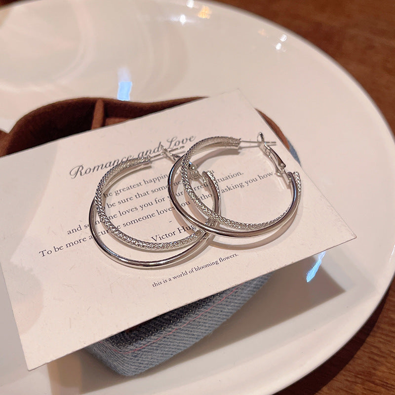 Earring Hoop Metallic Exaggerated Double Large Circle XLA2258
