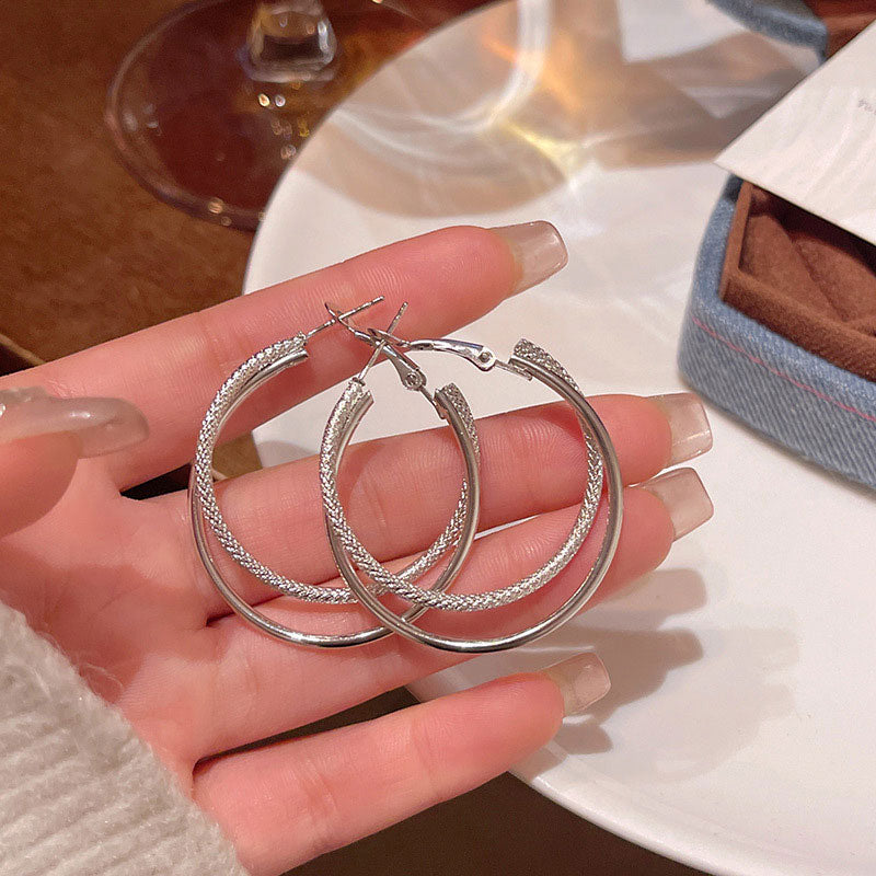 Earring Hoop Metallic Exaggerated Double Large Circle XLA2258