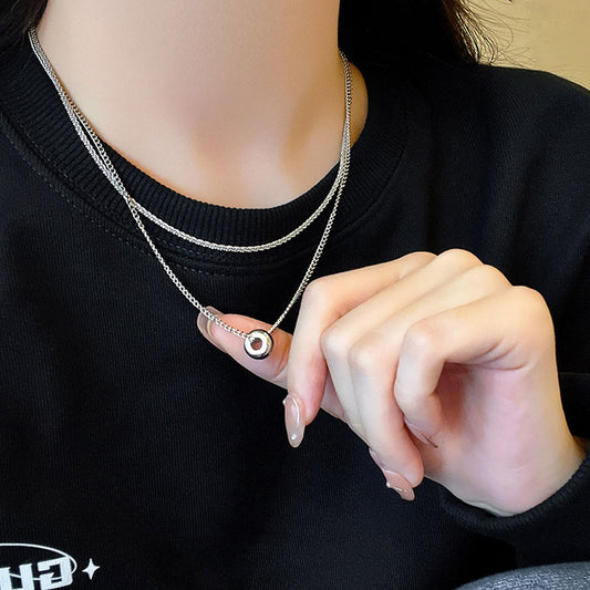 Necklace Double Layered Ring Pendant Sweater Chain XNX1641