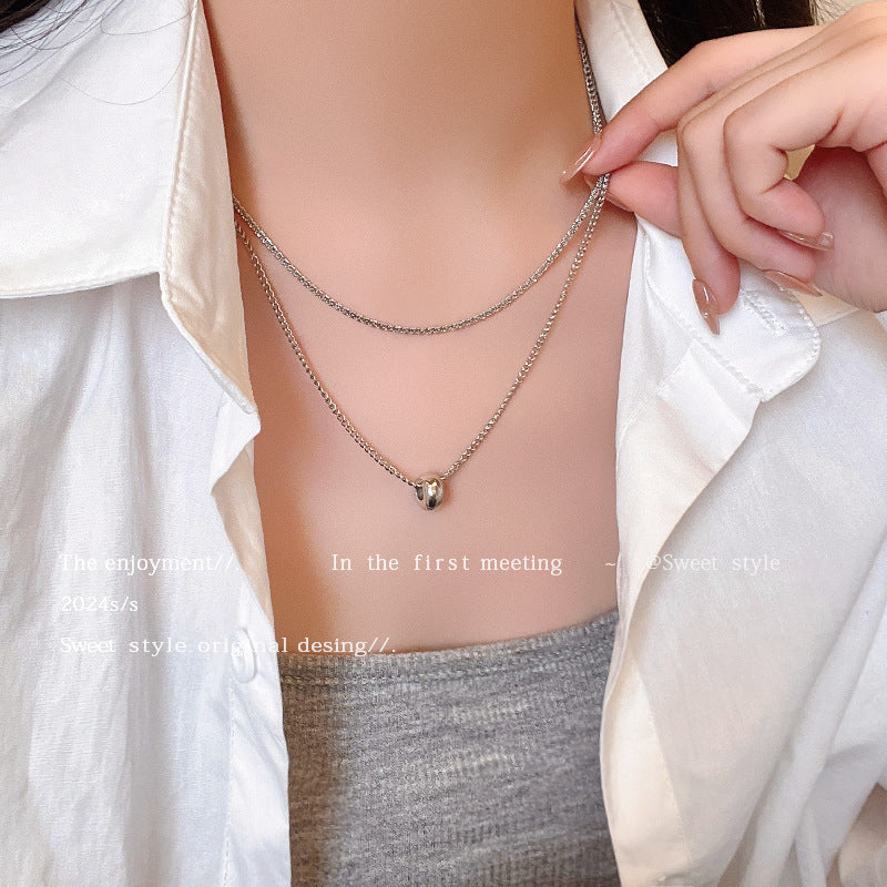 Necklace Double Layered Ring Pendant Sweater Chain XNX1641