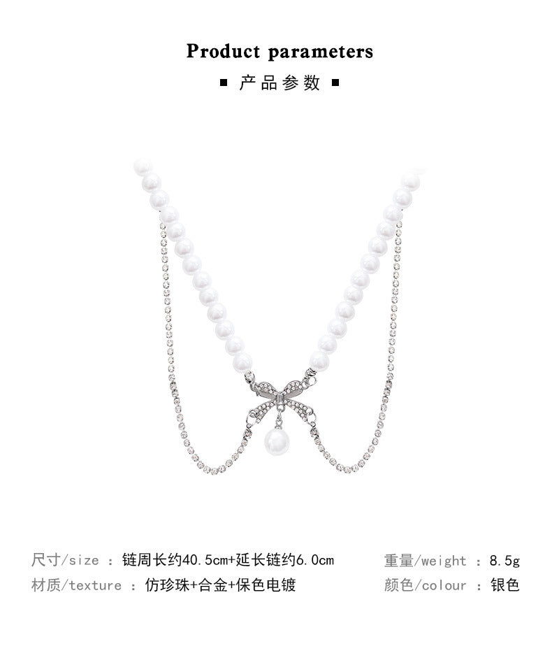 Necklace Double Layered Bow Temperament Pearl Clavicle XNX1642