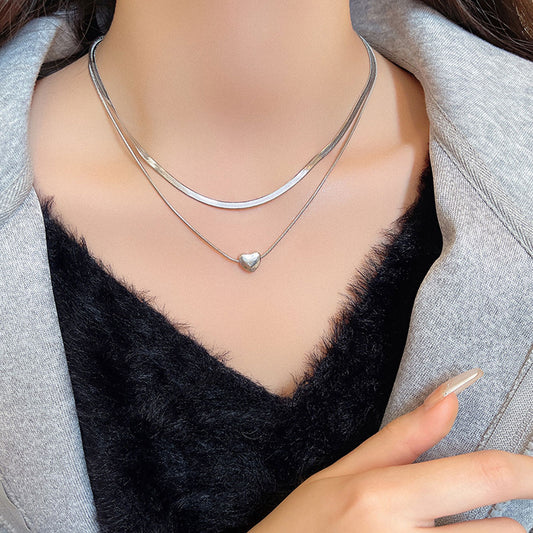 Necklace Cold Style Simple Double Layered Love Clavicle Chain XNX1649