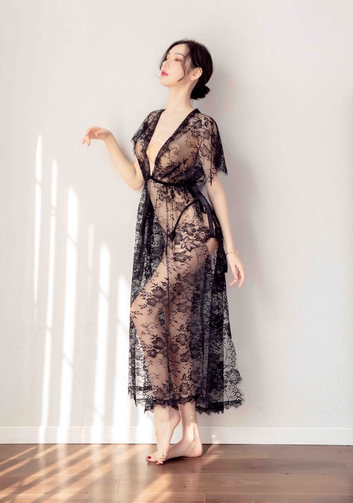 Lingerie Babydoll Long Lace Deep V Open Sides ZU0806