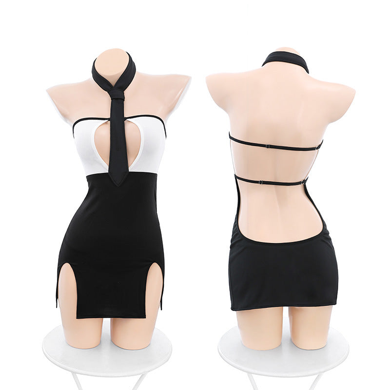 Lingerie Costume Secretary Chemise Double Back Strap Halter ZU6577