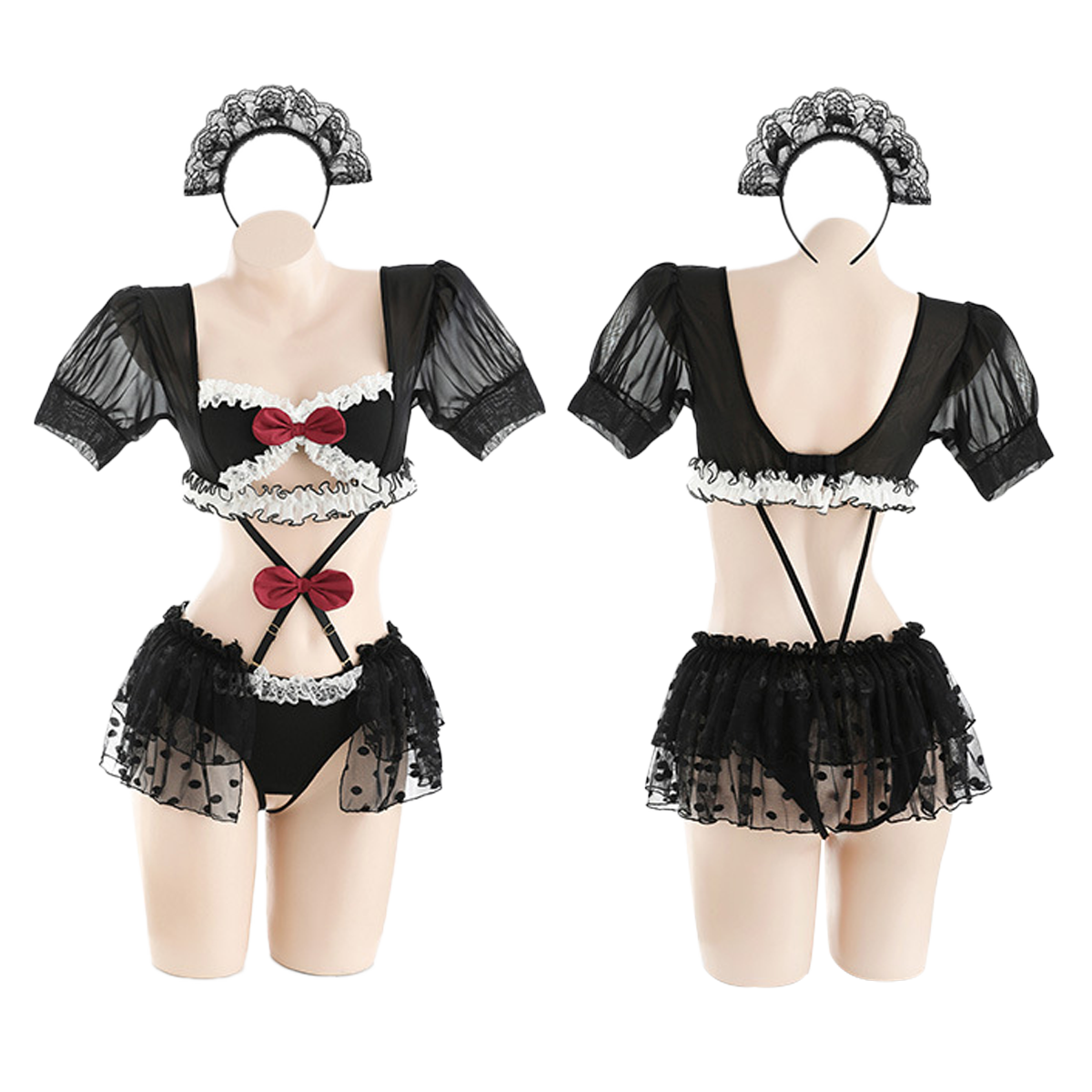 Lingerie Teddy Dual Tone Lace Bow Knot Skirt ZU6834