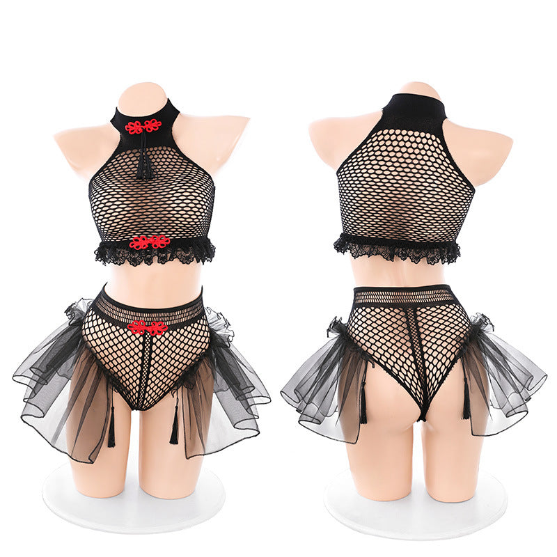 Lingerie Two Pieces Bodystocking Chinese Style Button Skirt ZU6877