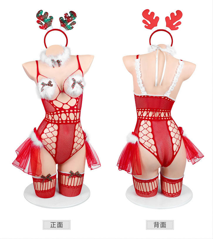 Lingerie Costume Christmas Bodystocking Teddy Open Chest ZU7446