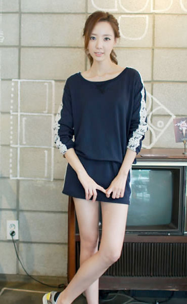 Long Sleeved Lace Sides Dress