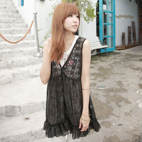 Shirt Sleeveless Lace Chiffon