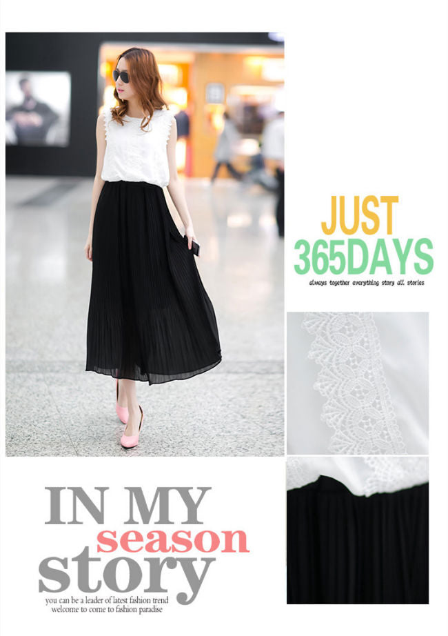 Black White Sleeveless Long Dress
