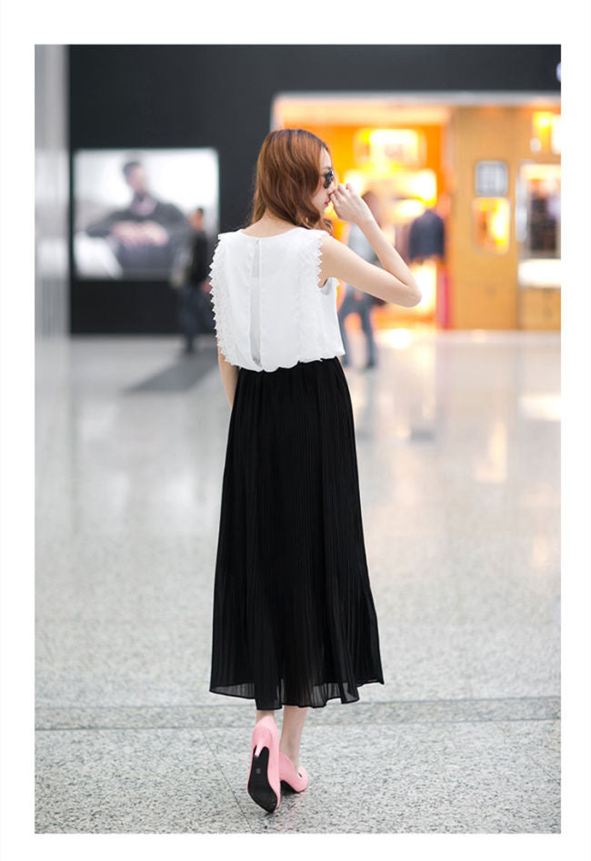 Black White Sleeveless Long Dress