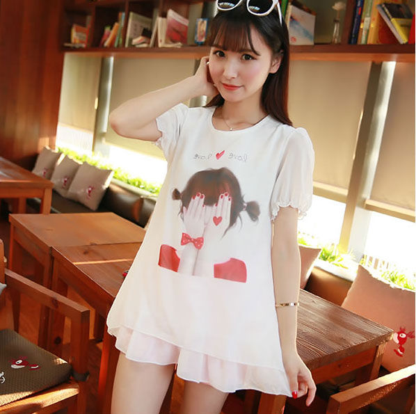 Shirt Shy Girl Puff Short Sleeved Chiffon Layer