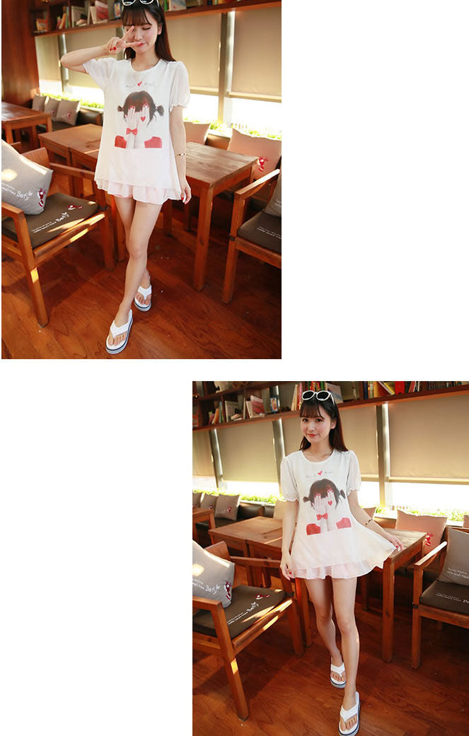 Shirt Shy Girl Puff Short Sleeved Chiffon Layer