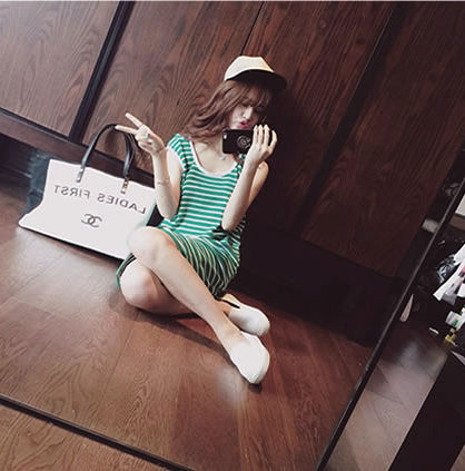 Striped Sleeveless Hooded Cotton Dress