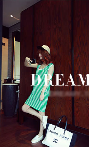 Striped Sleeveless Hooded Cotton Dress