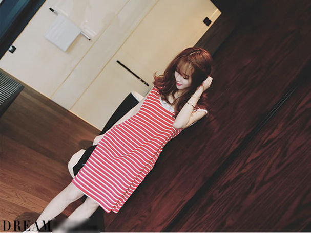 Striped Sleeveless Hooded Cotton Dress