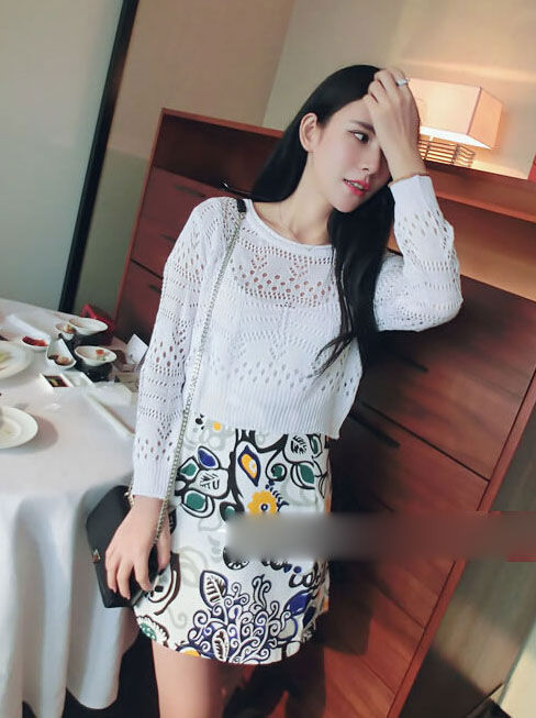 Skirt White Floral High Waisted A Line