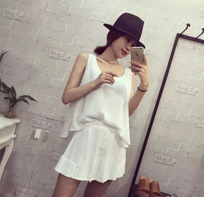 Sleeveless Swing Chiffon Top and Skirt Set
