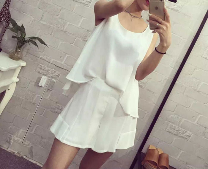 Sleeveless Swing Chiffon Top and Skirt Set
