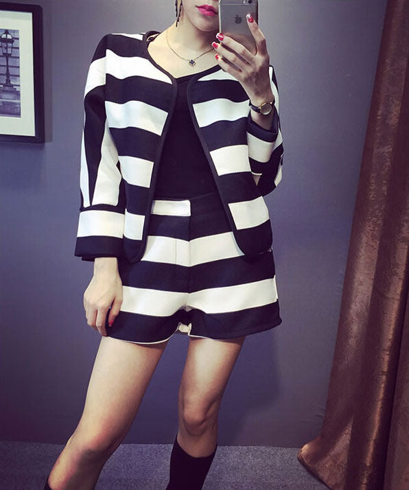 Striped Long Sleeved Blazer and Short Pants