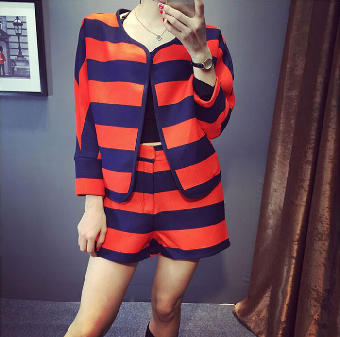 Striped Long Sleeved Blazer and Short Pants