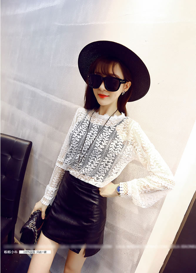 Shirt Floral Lace Long Sleeved Korean