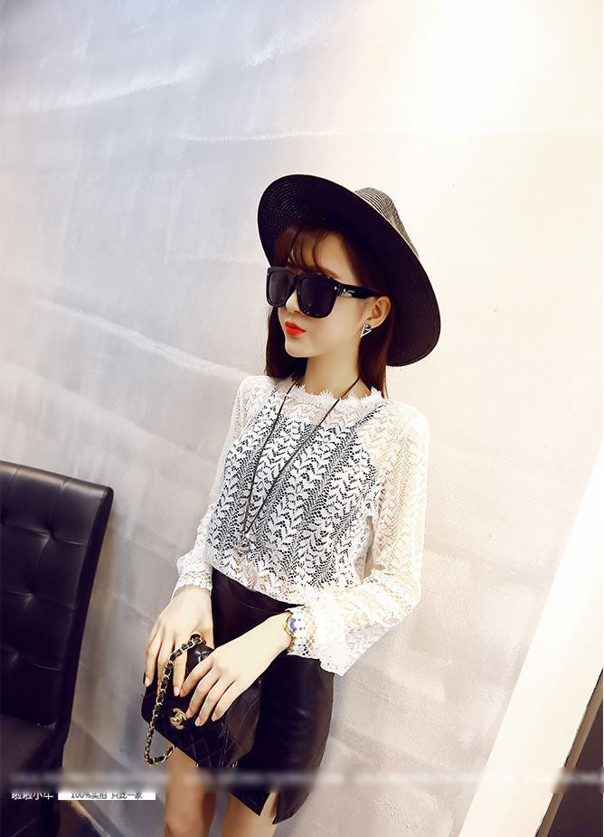 Shirt Floral Lace Long Sleeved Korean